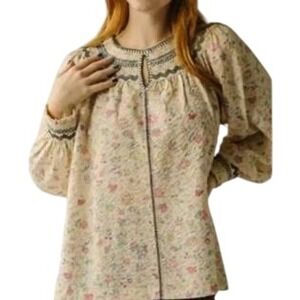 Piper & Scoot Exclusive Buy Me Flowers Boho Blouse Cream Embroidered Size Large
